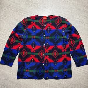 Liz & Co Southwestern Tribal Sweater Cardigan Oversized L Fleece Button Close